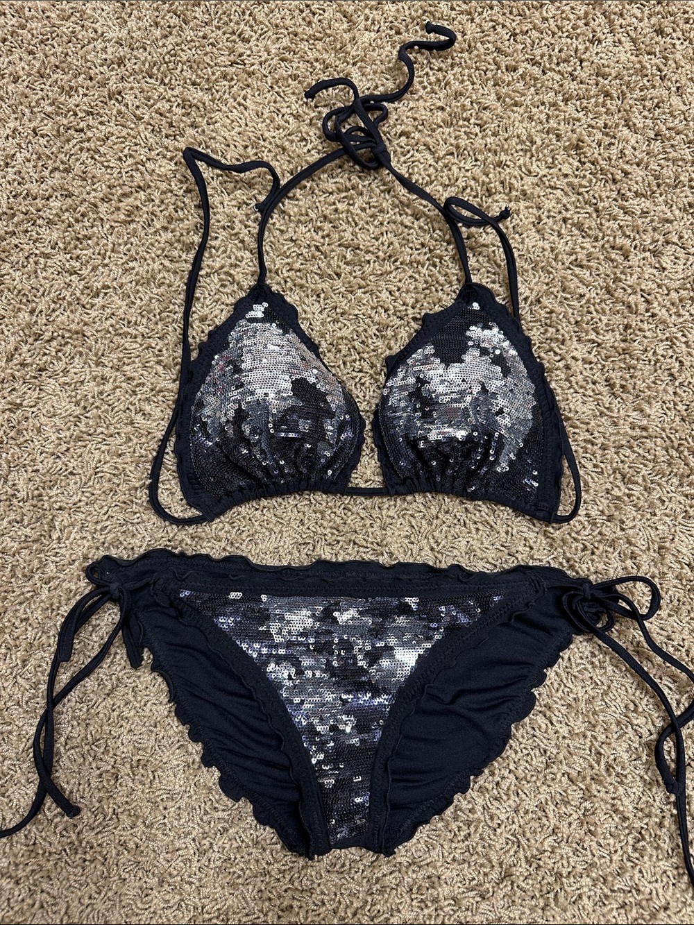 Luli Fama Black Bikini with Silver Sequins